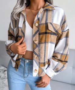 Women's Flannel Plaid Button Down Cropped Jacket (Buy 2 Free Shipping)