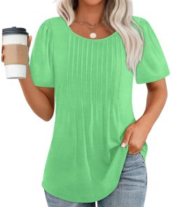 Women's Short Sleeve Pleated Scooped Neck Tops (Buy 3 Free Shipping)