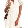 Women's V Neck Short Sleeve A Line Hollow Out Lace Dress (Buy 2 Free Shipping)