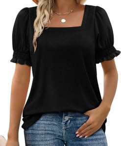 Women's Square Neck Smocked Sleeve Casual Tops (Buy 3 Free Shipping)