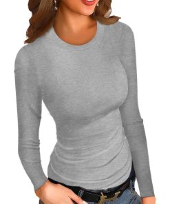 Women's Round Neck Stretch Slim Ribbed Basic Shirts (Buy 3 Free Shipping)