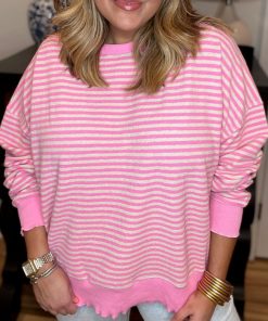 Women's Casual Lettuce Edge Striped Pullover (Buy 2 Free Shipping)