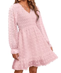 Women's Spring V Neck Swiss Dot Chiffon Mini Dress (Buy 2 Free Shipping)