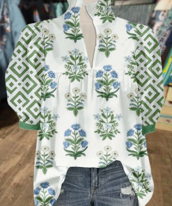Women's V Neck Puff Sleeve Floral Print Blouse (Buy 2 Free Shipping)