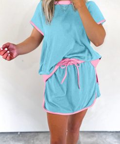 Women's Colorblock Edge Drop Shoulder T-Shirt Skort 2Pcs Set (Buy 2 Free Shipping)