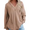 Women's Drawstring V Neck Waffle Hoodie (Buy 2 Free Shipping)