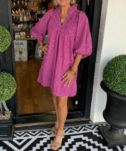 Women's Puff Sleeve Leaf Jacquard Mini Dress (Buy 2 Free Shipping)