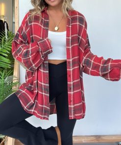 Women's Plaid Button Down Shirt with Elbow Patch Detailing (Buy 2 Free Shipping)