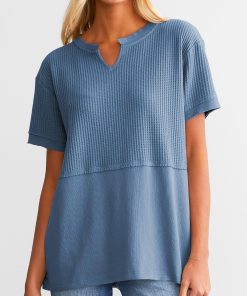 Women's Casual  Waffle Knit Short Sleeve Top (Buy 2 Free Shipping)