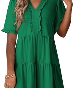 Women's V Neck Short Sleeve Casual A Line Flowy Swing Dress (Buy 2 Free Shipping)
