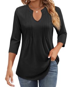 Women's Casual 3/4 Sleeve Pleated Tunic Blouse (Buy 3 Free Shipping)