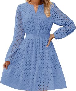 Women's Long Sleeve Hollow Out Eyelet Dress (Buy 2 Free Shipping)