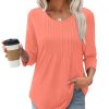 Women's 3/4 Length Sleeve Crewneck Casual Pleated Tunic Tops (Buy 3 Free Shipping)
