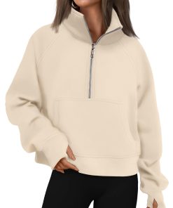 Women's Half Zip Cropped Sweatshirt With Thumb Holes (Buy 2 Free Shipping)