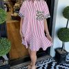 Women's Striped Animal Print Contrast Button Down Dress (Buy 2 Free Shipping)