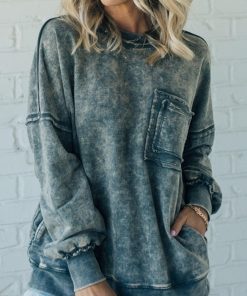 Women's French Terry Acid Wash Pullover (Buy 2 Free Shipping)