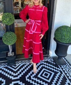 Women's Button Down Scalloped Tiered Corduroy Dress (Buy 2 Free Shipping)