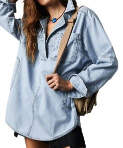 Women's V-Neck Denim Pullover Shirt (Buy 2 Free Shipping)