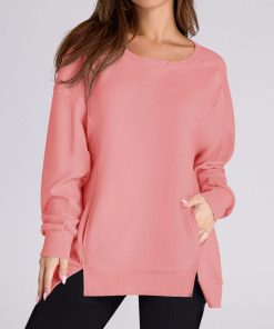 Women's High Low Side Slit Pullover Sweatshirt With Pockets (Buy 2 Free Shipping)