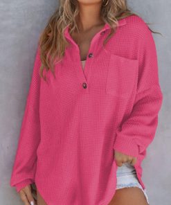 Women's Waffle Knit Long Sleeve Sweatshirt (Buy 2 Free Shipping)