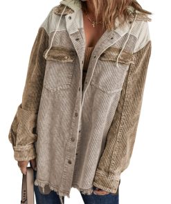 Women's Color Block Corduroy Hooded Jacket (Buy 2 Free Shipping)