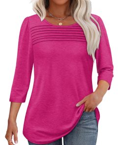 Women's 3/4 Length Sleeve Top Pleated Front T-Shirt (Buy 3 Free Shipping)