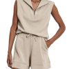 Women's Summer Half Zip Sleeveless Two-Piece Shorts Set (Buy 2 Free Shipping)