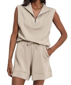Women's Summer Half Zip Sleeveless Two-Piece Shorts Set (Buy 2 Free Shipping)