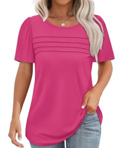 Women's Short Sleeve Pleated Front Scooped Neck T-shirts (Buy 3 Free Shipping)