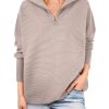 Women's Quarter Zip Rib Knit Cozy Pullover Sweaters  (Buy 2 Free Shipping)