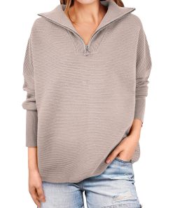 Women's Quarter Zip Rib Knit Cozy Pullover Sweaters  (Buy 2 Free Shipping)