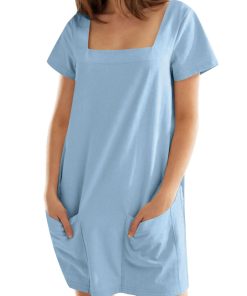 Women's Solid Square Neck Pocket Mini Dress (Buy 2 Free Shipping)