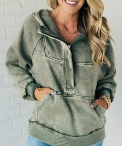 Women's 3/4 Zip Acid Washed Hoodie (Buy 2 Free Shipping)