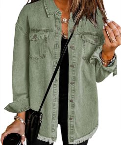 Women's Button Down Raw Edge Denim Jacket (Buy 2 Free Shipping)