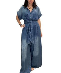 Women's Tie-Waist Wide-Leg Denim Jumpsuit (Buy 2 Free Shipping)