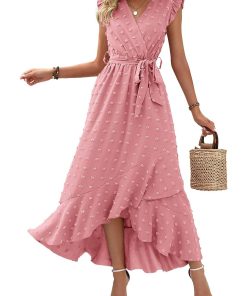 Women's Ruffle Cap Sleeve Swiss Dot Boho Maxi Dress (Buy 2 Free Shipping)