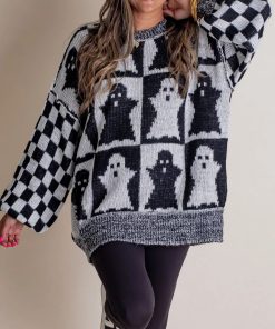 Women's Halloween Checkered Sweater - Spooky Season (Buy 2 Free Shipping)