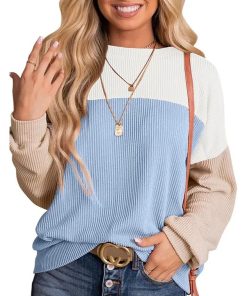 Women's Crewneck Color Block Ribbed Tops (Buy 2 Free Shipping)