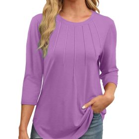 Women's 3/4 Sleeve Pleated Curved Hem Tunic Tops (Buy 3 Free Shipping)